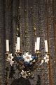 Old French chandelier in gold-plated iron, decorated with 9 old white opaline 
glass flowers...