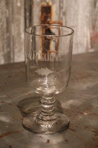 Old French souvenir wine glass with engraved font "Souvenir"