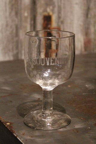 Old French souvenir wine glass with engraved font "Souvenir"