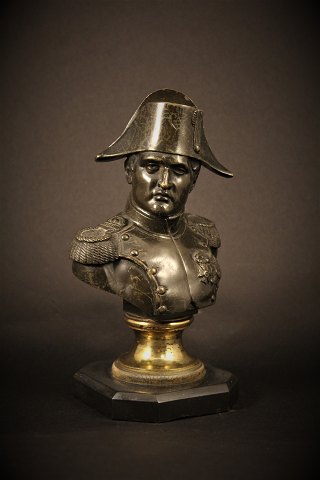 Antique French, 1800 century bronze bust of Napoleon with stand in brass and black marble...