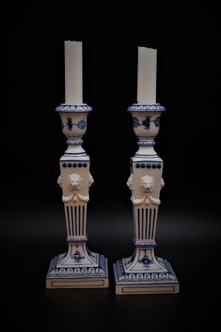 A pair of Royal Copenhagen Blue Fluted Plain "lion candlesticks" 
Height: 23cm. 
RC# 1/15.