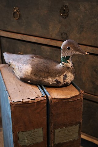 Decorative, old decoy duck in wood with a super nice patina.
H:15,5cm. L:38cm.