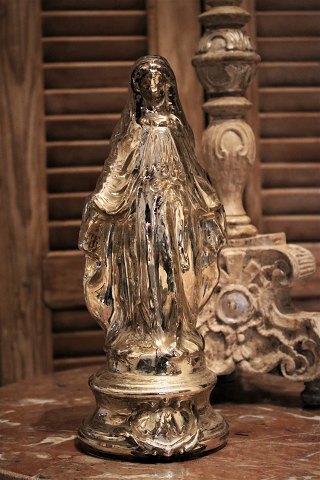 Stor antik Madonna figur i fattigmandssølv / Mercury glass.Højde:29cm.