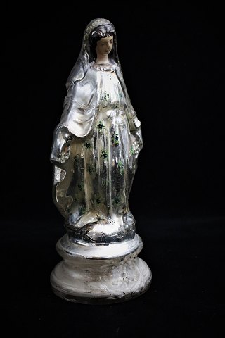 Stor antik 1800 tals Madonna figur i fattigmandssølv / Mercury glass med bemalet ansigt...