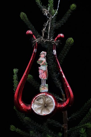 Gammel glas juleornament med glansbillede fra omkring 1920...