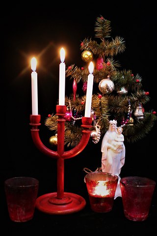 Old Swedish Christmas candle holder in red painted wood...