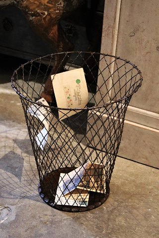 Old French Fil de Fer (metal) paper basket with fine patina...