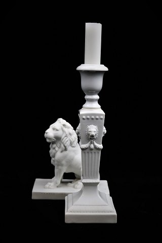 Royal Copenhagen white lion candle holder with lion heads on the side...