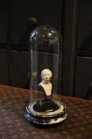 Decorative, old cylinder-shaped French glass Dome/Globe 
on a black wooden base for display...