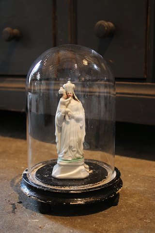 Decorative, old cylinder-shaped French glass Dome / Globe on a black wooden base 
for exhibition. H:24cm.