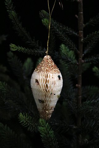 Old Christmas tree ornament made of paper with gold glitter...