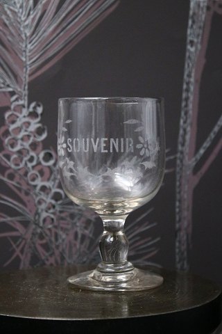 Old French souvenir wine glass with engraved inscription "Souvenir"
