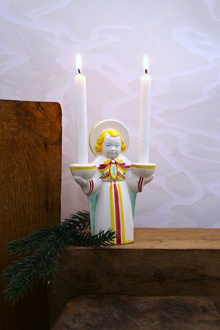 Aluminia faience Christmas angel carrying 2 small candles...