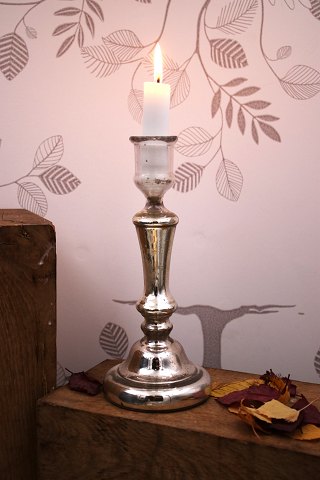 Antique French 19th century candlestick in Mercury glass with fine patina. Height: 23.5cm...