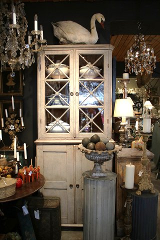 Swedish 19th century display cabinet, 2 parts with closed cabinet at the bottom and glass display at the top.