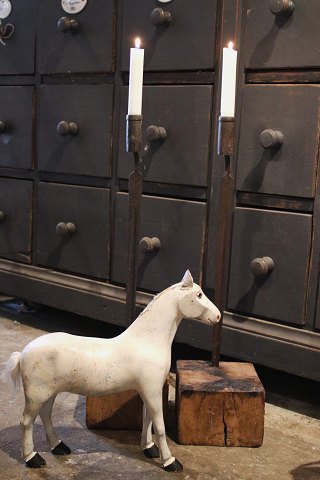 Decorative, old Swedish horse in carved wood with white paint and glass eyes...