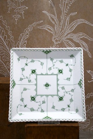 Royal Copenhagen Green Blue Fluted full lace square dish. Decoration number: 722...