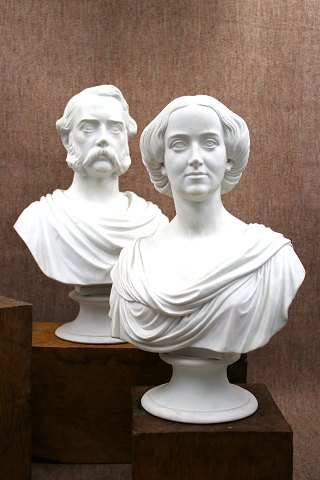 A pair of 19th century (1820-50) busts from Royal Copenhagen in biscuit of King Chr.d.IX & Queen Louise...