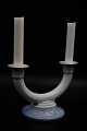 Bing & Grondahl Seagull dinnerware, candlestick with gold edge for 2 candles. 
H:13.5cm. W:20.5cm. B&G#235. 1.sort.