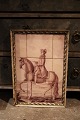 Gammelt billede af Herre til hest , håndmalet  på kakler og indrammet i gammel ramme med patina.45,5x31cm.