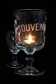 STORT antikt fransk mundblæst Souvenir glas med skrift "Souvenir" og blomster motiver H:22cm...