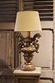 Old French table lamp in carved wood with silver coating on the front and with a very fine patina...