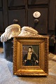 Antikt , lille miniature maleri af fransk oberst , dateret omkring år 1857 i 
forgyldt træ ramme...