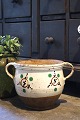 Decorative Swedish 19th century glazed clay jar with handle and a super nice 
patina...