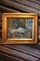 Antik , 1800 tals farvelagt radering af Faun & sovende kvinde...
