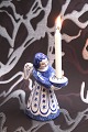 L. Hjorth ceramic large angel with blue / white glaze holding a small candle. 
H:14cm...