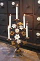 French 19th century church candlestick decorated with 2 old white porcelain flowers, 3 white opal glass flowers...