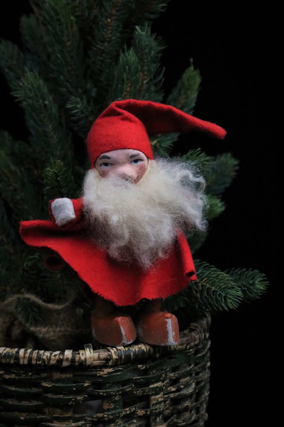 dobbelt Evne jord K&Co - Gammel julenisse med skæg , filt tøj og ansigt og træsko i bemalet  ler...